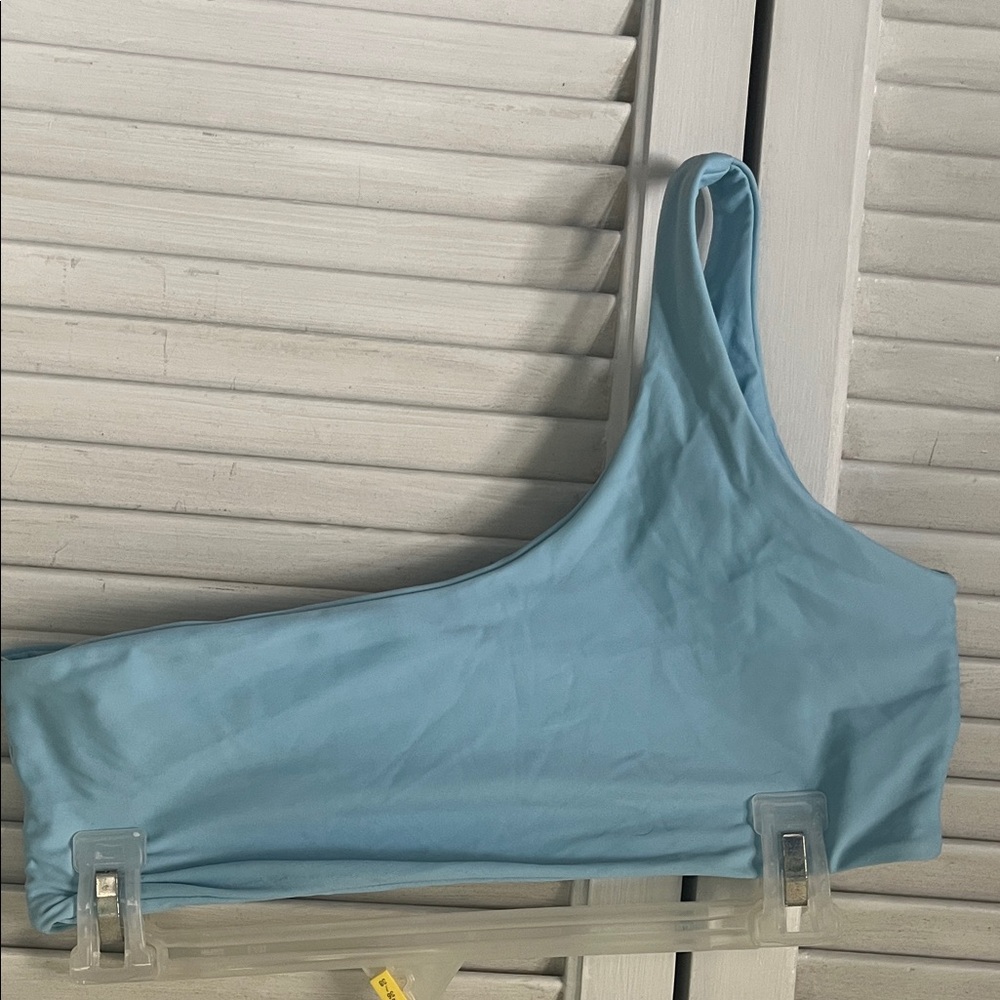 One-Shoulder Light Blue Swim Top